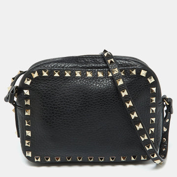 VALENTINO Black Leather Rockstud Camera Crossbody Bag