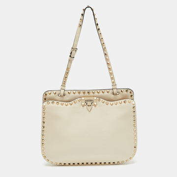 VALENTINO Off White Leather Rockstud Hobo