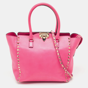VALENTINO Hot Pink Leather Small Rockstud Trapeze Tote