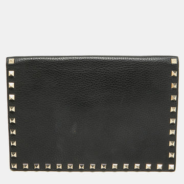 VALENTINO Black Leather Rockstud Flap Organizer Clutch