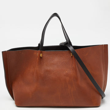 VALENTINO Brown/Black Leather Medium VLOGO Escape Tote