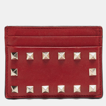 VALENTINO Red Leather Rockstud Card Holder