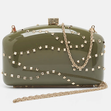 VALENTINO Dark Grey Plexiglass Rockstud In The Clutch