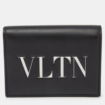 VALENTINO Black Leather VLTN Bifold Card Case