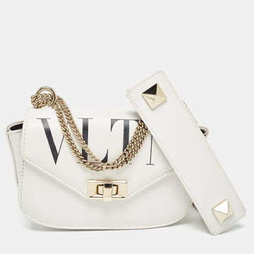 VALENTINO White Leather Small VLTN Shoulder Bag