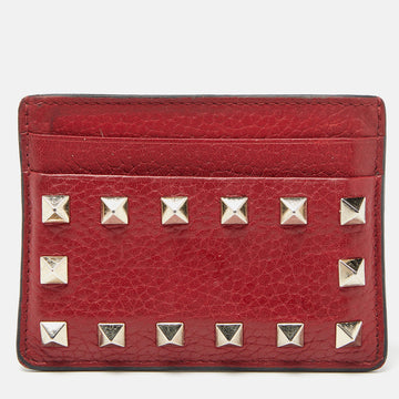 VALENTINO Red Leather Rockstud Card Holder