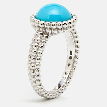 VAN CLEEF & ARPELS Perlee Couleurs Turquoise 18k White Gold Ring Size 55