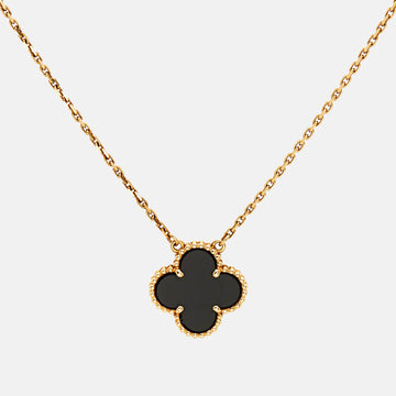 VAN CLEEF & ARPELS Vintage Alhambra Onyx 18k Yellow Gold Necklace