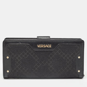 VERSACE Black Canvas and Leather Medusa Continental Flap Wallet