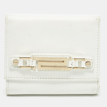 VERSACE White Leather Trifold Compact Wallet