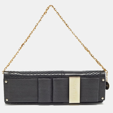 VERSACE Black Quilted Leather Medallion Chain Clutch