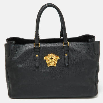 VERSACE Black Leather La Medusa Shopper Tote