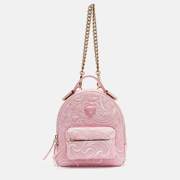 VERSACE Pink Embroidered Baroque Leather Mini Palazzo Backpack