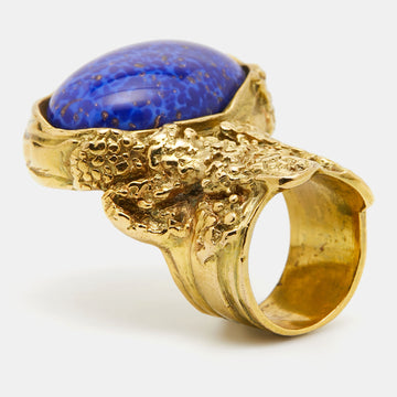 YVES SAINT LAURENT Blue Cabochon Arty Cocktail Ring Size 50