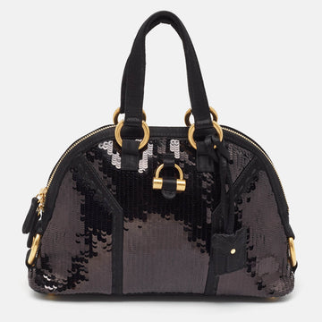 YVES SAINT LAURENT Black Leather and Sequins Mini Muse Bag