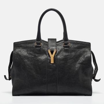 YVES SAINT LAURENT Black Leather Medium Cabas Chyc Tote