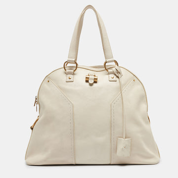 YVES SAINT LAURENT White Leather Oversized Muse Bag