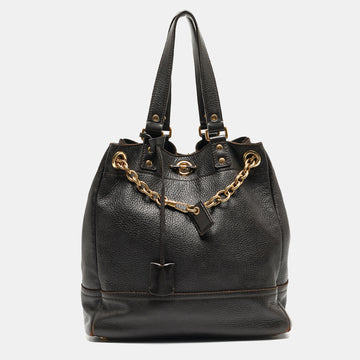 YVES SAINT LAURENT Choco Brown Leather Overseas Bucket Bag