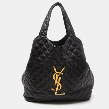 Saint Laurent Black Quilted Leather Maxi Icare Tote