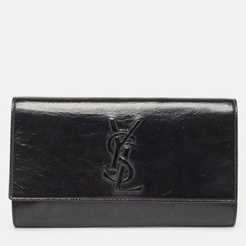 YVES SAINT LAURENT Black Patent Leather Belle De Jour Flap Clutch