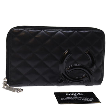 CHANEL Long Wallet Leather Black CC Auth mr152