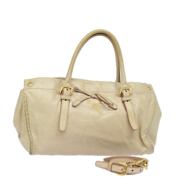 PRADA Shoulder Bag Leather 2way Beige Auth mr188