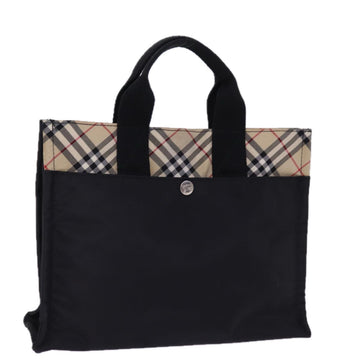 BURBERRY Nova Check Blue Label Hand Bag Nylon Beige Black Auth mr258