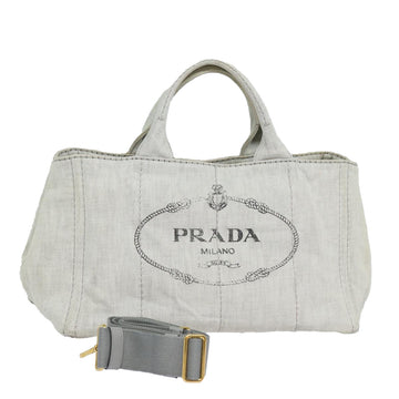 PRADA Canapa MM Hand Bag Canvas 2way Gray Auth mr284