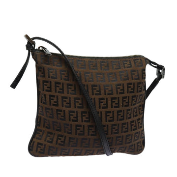 FENDI Zucchino Canvas Shoulder Bag Brown Auth mr304