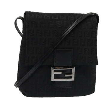 FENDI Zucchino Canvas Mamma Shoulder Bag Black Auth mr359