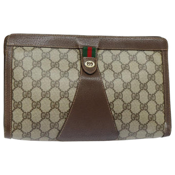 GUCCI GG Supreme Web Sherry Line Clutch Bag PVC Beige Red 156 01 033 Auth mr361