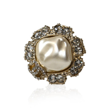 CHANEL White CC Ring with Rhinestones