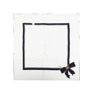 White and Black Ribbon Silk Scarf