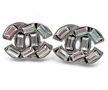 CHANEL Silver CC Baguette Piercing Earrings