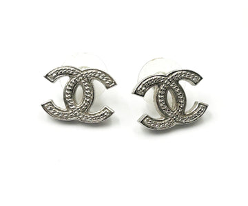 CHANEL Silver CC Rope Texture Piercing Earrings