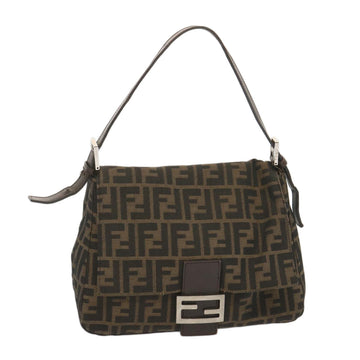 FENDI Zucca Canvas Mamma Baguette Shoulder Bag Black Brown Auth tb1055