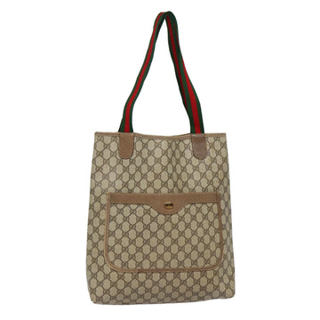 GUCCI GG Supreme Web Sherry Line Tote Bag PVC Leather Beige Red Auth tb1124