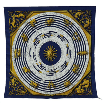 HERMES Carre 90 dies et hore Scarf Silk Blue Auth tb932