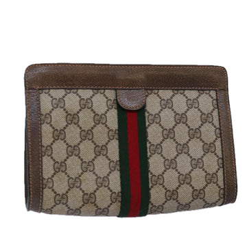 GUCCI GG Supreme Web Sherry Line Clutch Bag PVC Beige Red 89 01 001 Auth th4862