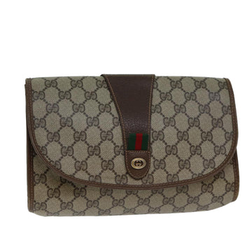 GUCCI GG Supreme Web Sherry Line Clutch Bag PVC Beige Red 156 01 030 Auth th4947