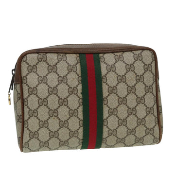 GUCCI GG Canvas Web Sherry Line Clutch Bag PVC Leather Beige Green Auth th5130