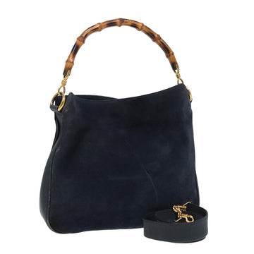 GUCCI Bamboo Shoulder Bag Suede 2way Navy 001 1014 1638 0 Auth th5147