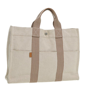 HERMES New Fourre Tout MM Tote Bag Canvas Beige Auth th5195