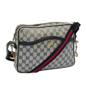 GUCCI GG Canvas Sherry Line Shoulder Bag PVC Leather Gray Red Navy Auth ti1224