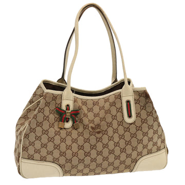 GUCCI GG Canvas Web Sherry Line Pretty Tote Bag Beige Red 163805 Auth ti1626