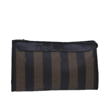 FENDI Pecan Canvas Clutch Bag Black Brown Auth ti1705