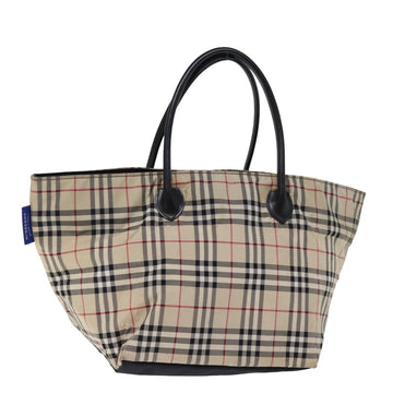 BURBERRY Nova Check Blue Label Tote Bag Nylon Beige Auth ti1762