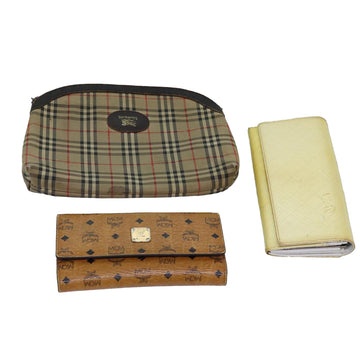 MCM Burberry Pouch Nova Check Wallet Enamel PVC 3Set Beige Brown Auth ti1768