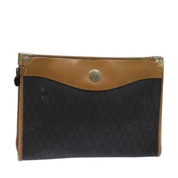 CHRISTIAN DIOR Honeycomb Canvas Clutch Bag PVC Leather Black Brown Auth ti1770