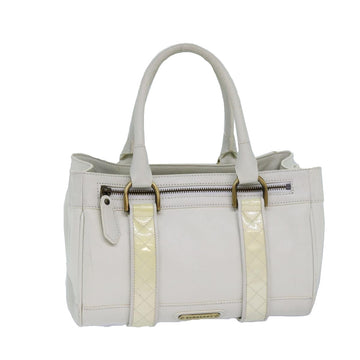 BURBERRY Hand Bag Leather White Auth ti1784